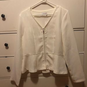 White Low Cut Blazer with Zipper